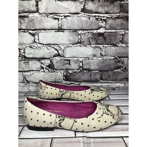 Mandarina Ivory Fabric Polka Dot Dalmatian Ballet Flats Shoes Women Sz 7M US/38